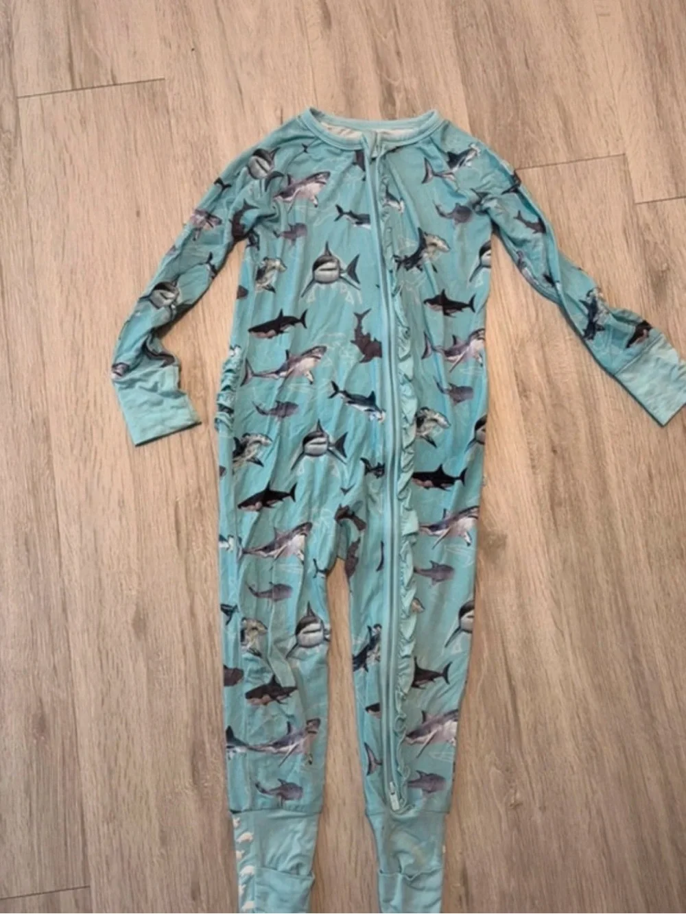 Bamboo Kids Light Blue Shark-Print Footie Pajamas